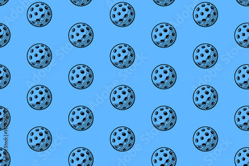 pickleball balls doodle seamless pattern on blue background. classic pickleball balls engraving pattern background. retro pickleball balls background for pickleball sport merchandise