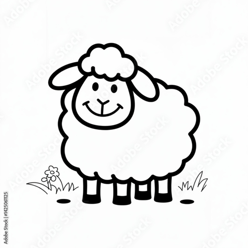 Smiling lamb drawing for nursery art and posters