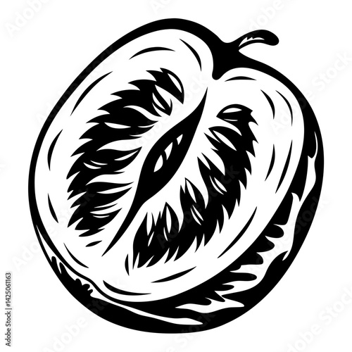 Dramatic Monochrome Halved Fruit with Abstract Interior in Striking High Contrast