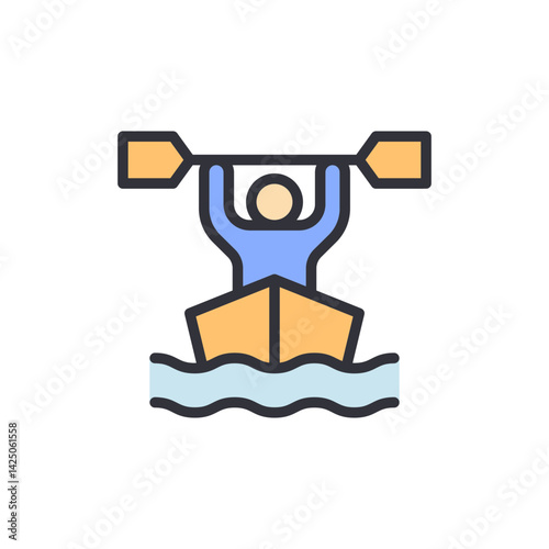 Canoeing colored icons, minimalist vector illustration ,simple transparent graphic element .Isolated on white background