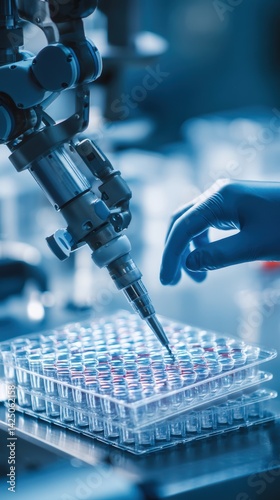 Robotic arm at work for innovative medical testing solutions in a modern research environment