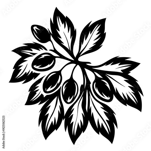 Elegant vector illustration of a flowering plant with distinct leaves and berries
