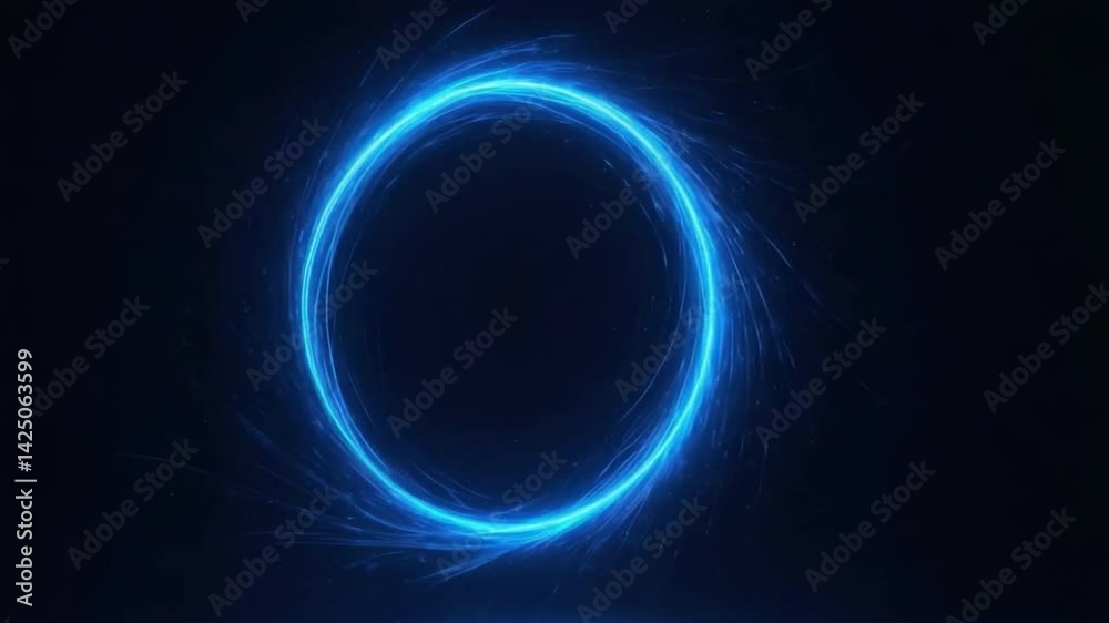 Glowing Circle of Light: A radiant blue neon circle, suspended in a vast black space, glows with an ethereal luminosity. Its light is both captivating and enigmatic. Glowing Circle of Light: A radiant blue neon circle, suspended in a vast black space, glows with an ethereal luminosity. Its light is both captivating and enigmatic.