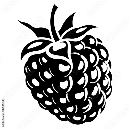 Black and white raspberry vector graphic illustration, isolated fruit design