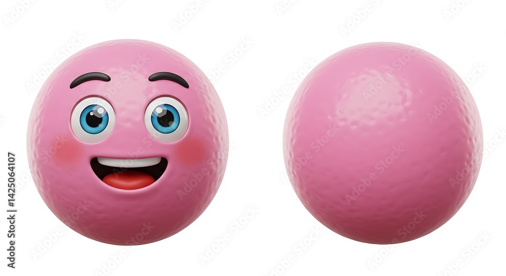 Fototapeta premium Happy Smiling Pink Ball Character with Joyful Expression