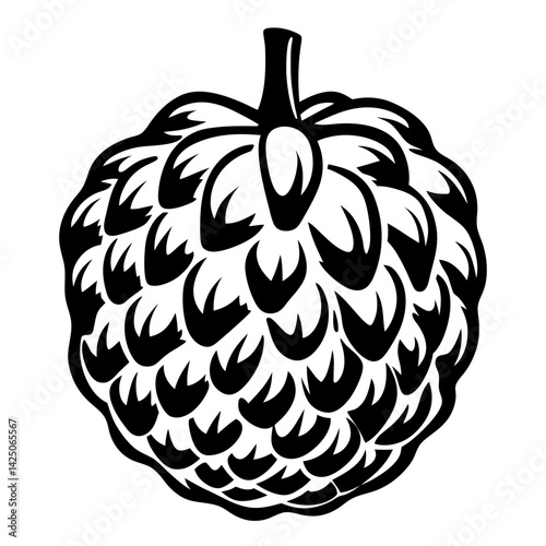 Detailed Black and White Illustration of a Custard Apple or Cherimoya