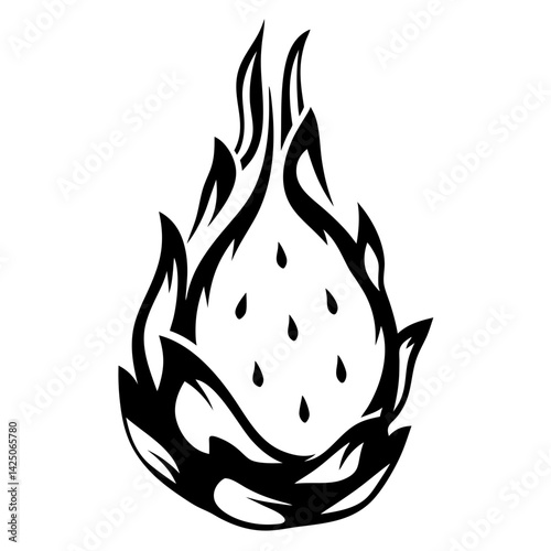 Abstract black and white dragon fruit illustration on a white background