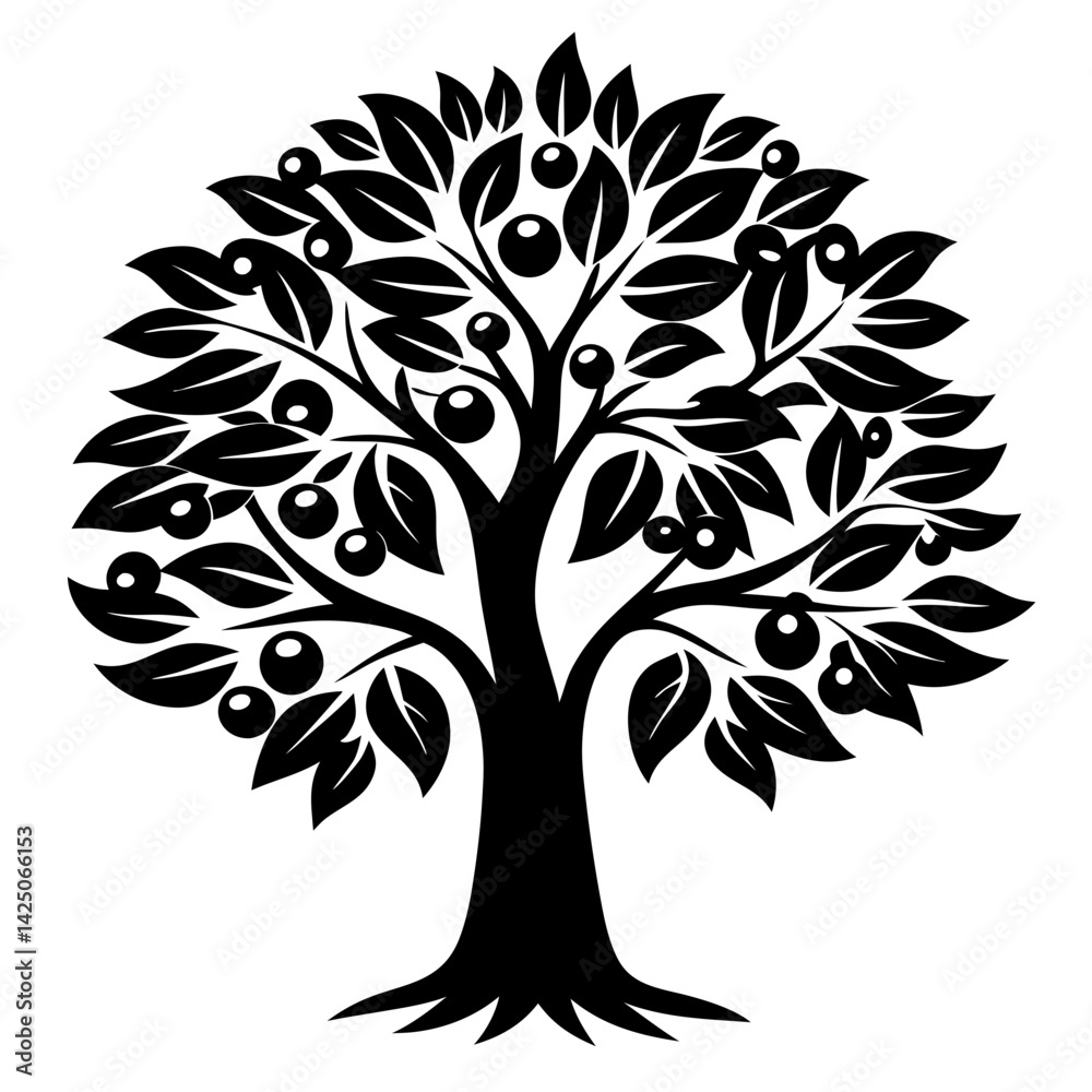 Obraz premium Stylized Apple Tree in Silhouette with Abundant Fruit and Lush Foliage