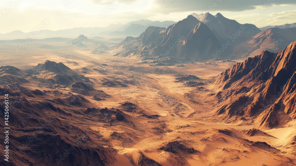 Obraz premium Aerial mountain landscape golden hour