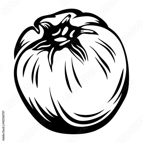 Stylized black and white tomato vector illustration showcasing a vintage charm