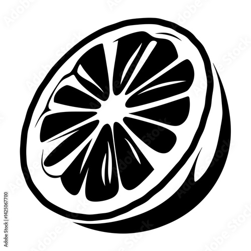 Graphic image of a lemon or citrus fruit in black and white