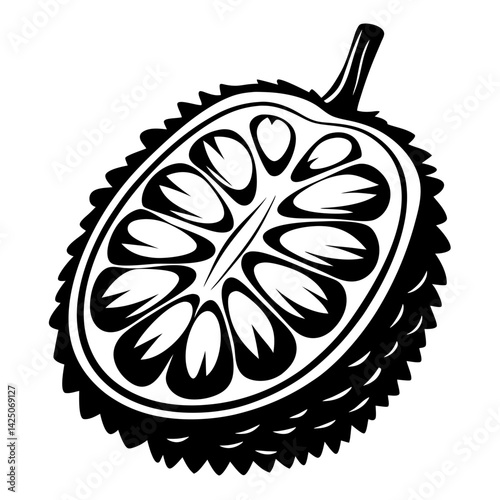 Black and white image of a sliced open jackfruit vector image
