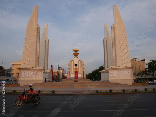 Democracy Monument in Bangkok, Thailand It was evening, but there was little traffic