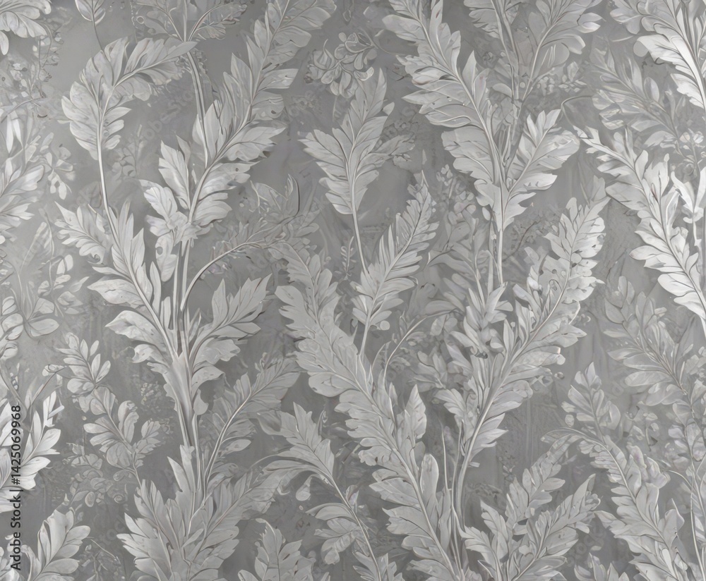 Fototapeta premium Elegant silver leaf wallpaper, seamless pattern, decoration, silver leaves