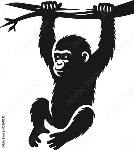 Baby gorilla vector silhouette