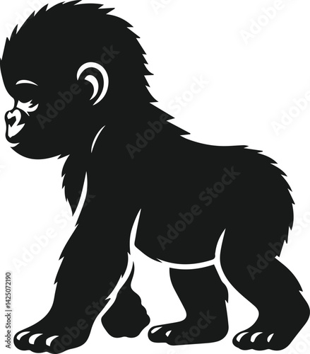 Baby gorilla vector silhouette