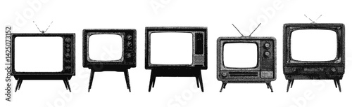 Set of vintage television halftone grunge vector design elements
