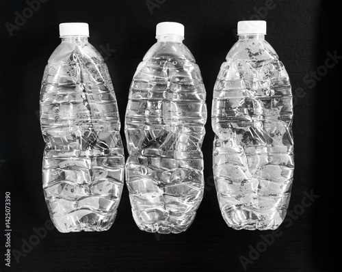 Bild auf Leinwand Plastic bottle water recycle trash, empty garbage drink pollution object rubbish top view recycling, trash re use gabage compressed, concept for eco system environment clean zero carbon ecological