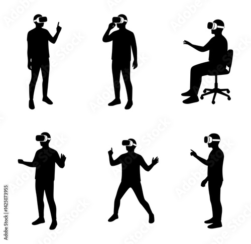 silhouette of people wearing VR headset, isolated background