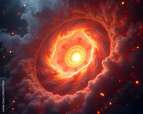 Conceptual representation of plasma physics showcasing swirling ionized gases within a fusion reactor, rendered with vibrant colors and dynamic energy fields for scientific visualization photo