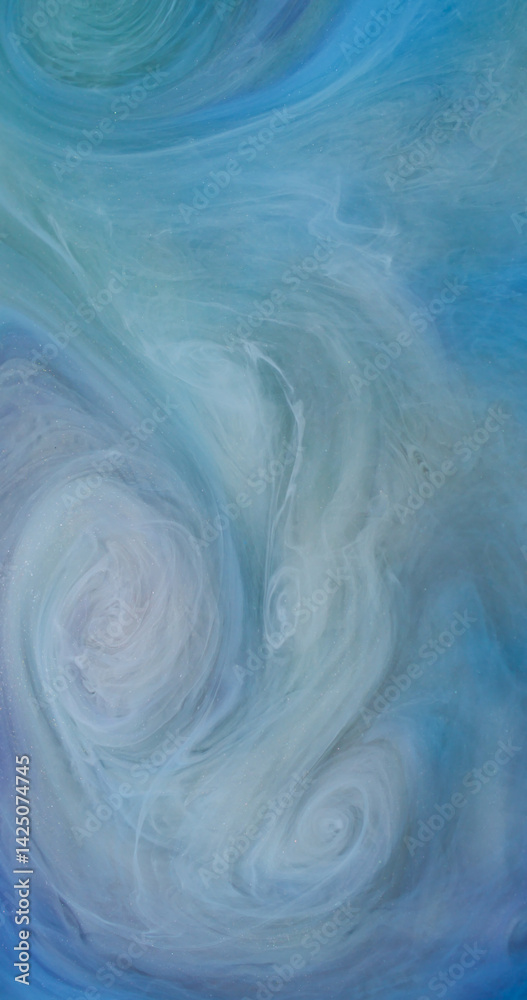 Obraz premium Mix color. Flowing paint. Defocused blue smoke chemical wet vapor water liquid soaring on abstract art creative acrylic background.