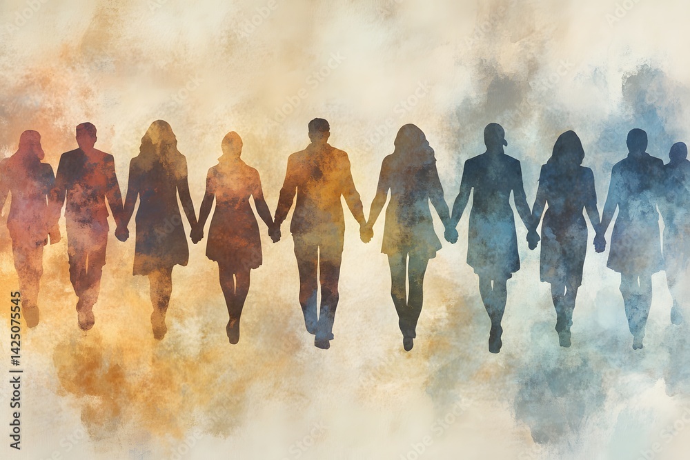 Naklejka premium Multicultural people holding hands showing unity, teamwork, and community support concept