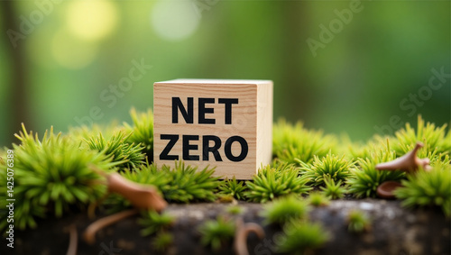 Net Zero Environmental Concept with Green Moss and Block Letters