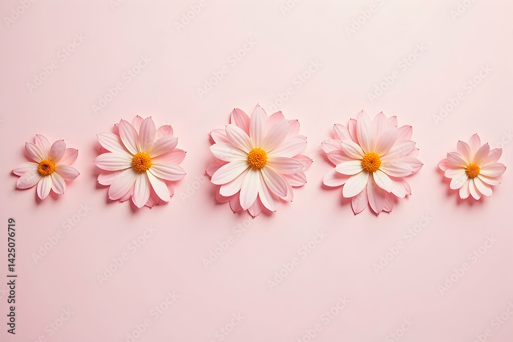 Obraz premium Delicate Pink Blooms, A Symmetrical Arrangement of Petals on a Soft Pastel Canvas showcasing Nature's Harmony and Floral Beauty in an Elegant Composition