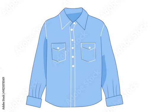 Illustration of a Light Blue Button Up Shirt with White Outline Isolated