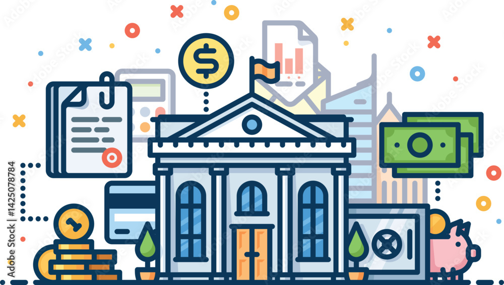 Obraz premium Bank Concept Vector Illustrations