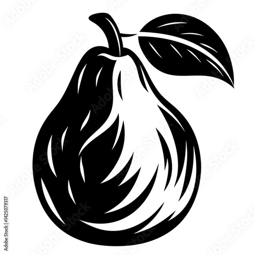 Elegant Black and White Pear with Leaf Illustration for Art Projects