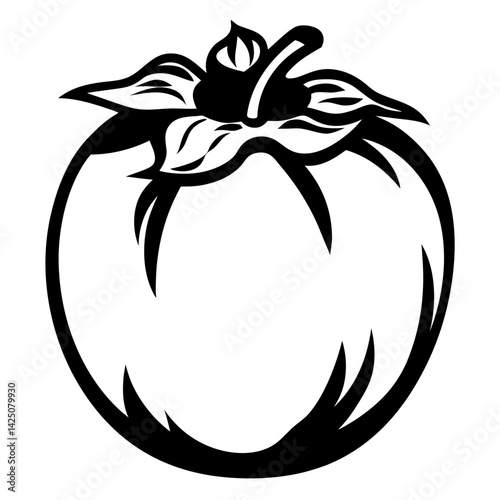 Simple Black and White Line Art Illustration of a Fresh Tomato