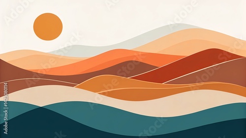 Abstract Wavy Landscape Illustration with Warm Earth Tones