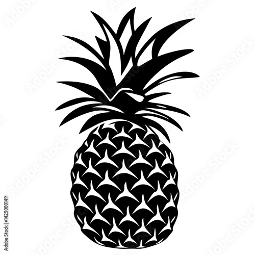 A bold and eye catching black and white pineapple illustration with sharp details