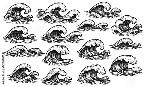 Hand Drawn Ocean Wave Set