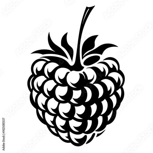 Black and White Illustration of a Raspberry, Simple and Eye Catching Design