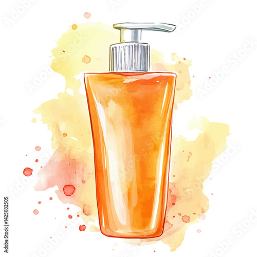 Foot care lotion for smooth skin, watercolor illustration, isolated on a white background.

