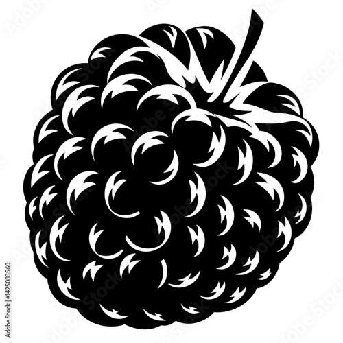Abstract black and white image of a blackberry with pointy details