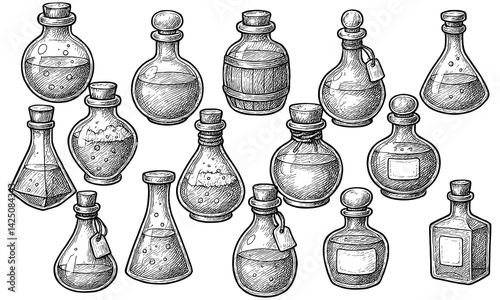 Hand Drawn Magic Potion Bottles