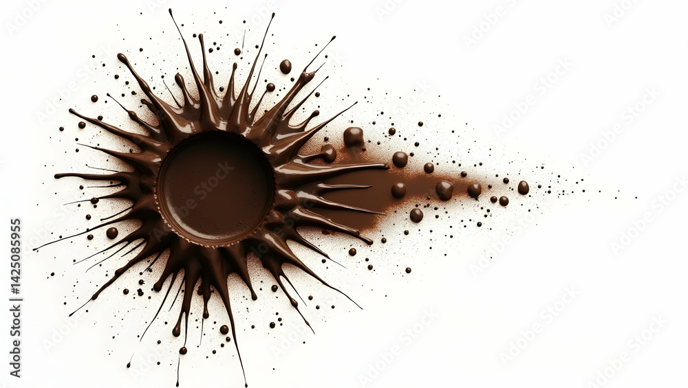Dynamic brown liquid splatter formation in the corner, creating a realistic and visually appealing design element with a radial spray effect Dynamic brown liquid splatter formation in the corner, creating a realistic and visually appealing design element with a radial spray effect