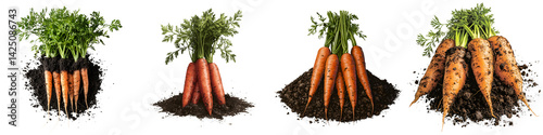 Freshly harvested organic carrots with roots and greens