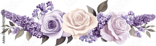 Pastel colored roses, lilacs and lavender flowers for a stylish vector design