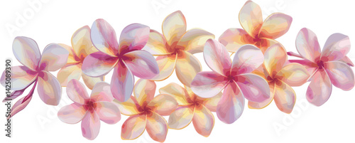 A series of frangipani flowers with pink and yellow petals.. Vector design illustration for Decoration