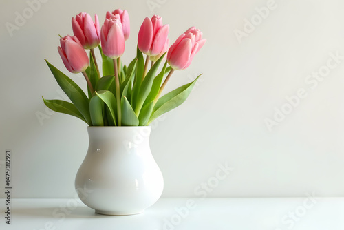 Wallpaper Mural Elegant display of fresh pink tulips in a sleek white vase on a table creating a serene and minimalist scene with ample copy space Torontodigital.ca