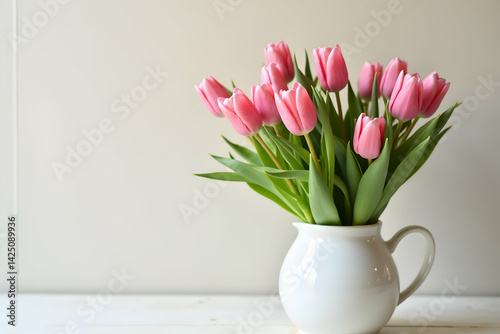 Wallpaper Mural Elegant Display, High-Resolution Photography of Pink Tulips in a White Vase, Capturing the Beauty of Fresh Flowers and Natural Light in a Minimalist Style Torontodigital.ca