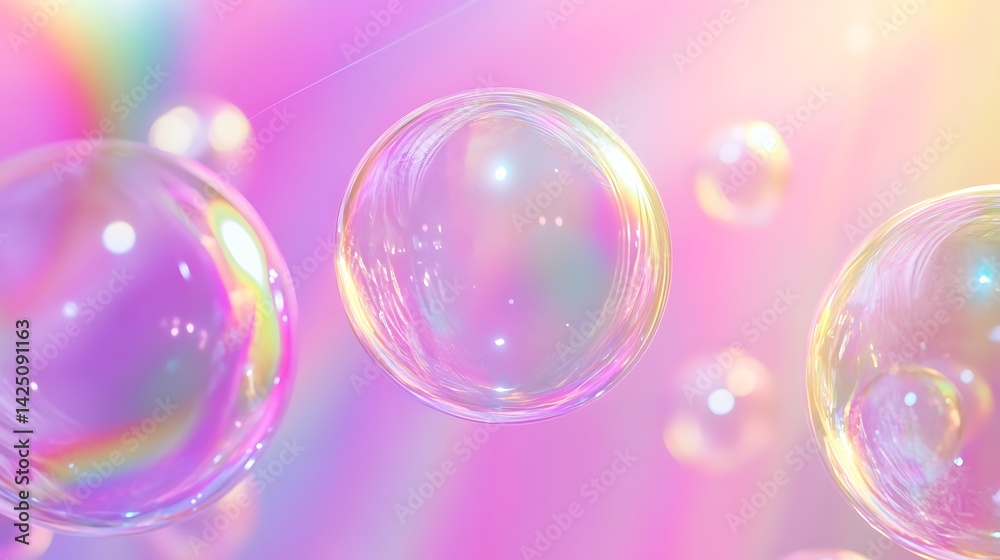 Colorful bubbles floating against a soft, pastel background. Colorful bubbles floating against a soft, pastel background.