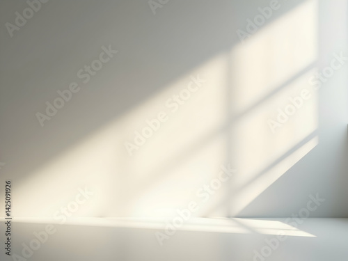 Elegant minimalist interior featuring a play of light and shadow created by curved objects and patterns, perfect for contemporary design and serene atmosphere
