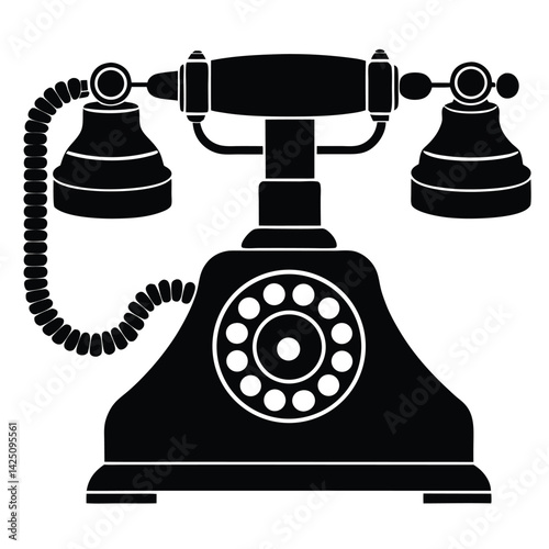 Old Telephone silhouette vector 90's,Telephone Black Line & Fill Vector Icon, Bakelite telephone silhouette icon