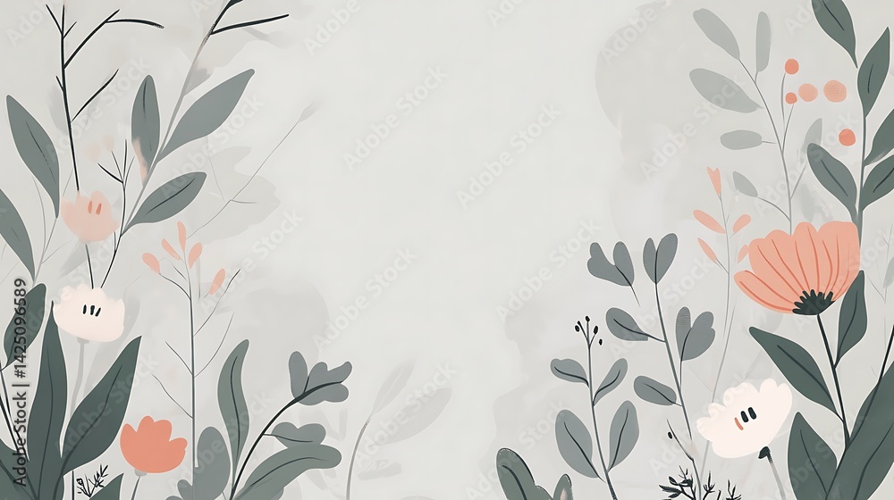 Floral Border with Gray Background. Floral Border with Gray Background.