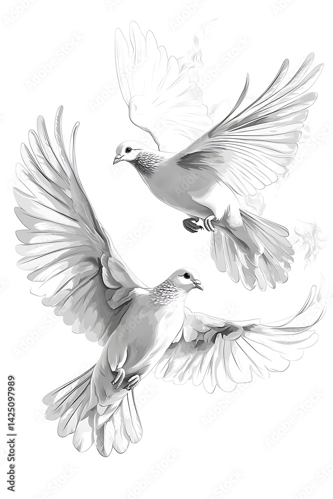 Obraz premium Two Pigeons in Flight